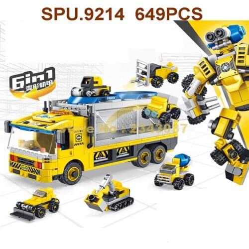 659001 649pcs 6in1 Urban Engineering Storage Truck Deformation Robot 1 Dolls Building Blocks Toy