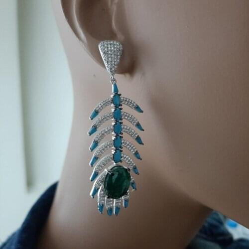 925 Sterling Silver Earrings Multi Color Statement Long Big Boho Cute Dangle Stud Earrings серьги с камнями 925