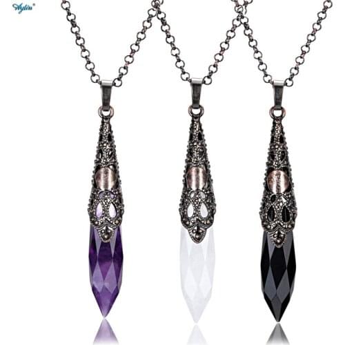 Ayliss Reiki Healing Crystal Pendants Metal Retro Bronze Narural Gem Stone Waterdrop Yoga Energy Pendant Necklace Jewelry 1 Pc