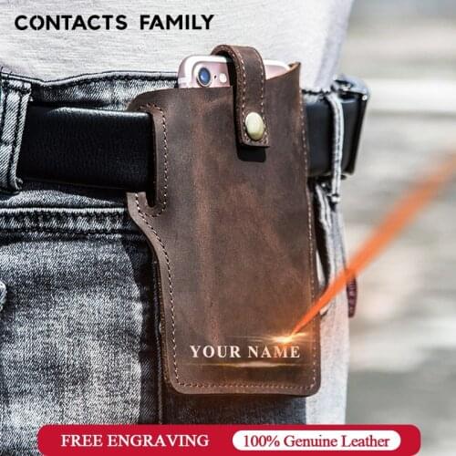CONTACTS FAMILY Cellphone Loop Holster Protective Sleeve Nubuck Leather Belt Phone Bag Outdoor Leisure Waist Hanging Phone Bag