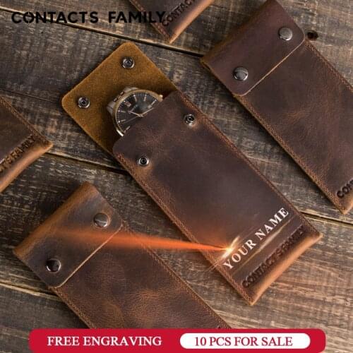 CONTACTS FAMILY 10p Wholesale Genuine Leather Watch Box Bracelet Storage Bag Portable Travel Jewelry Leather Pouch Watch Pouch
