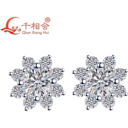 DF white color moissanites stone 925 silver flowers 5.75mm with 2.5mm round shape ear stud Earings