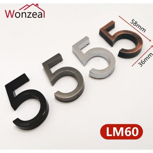 58mm Modern Grey Door Plate Plaque Number House Hotel Door Address Digits Sticker Plate Sign ABS plastic 0123456789