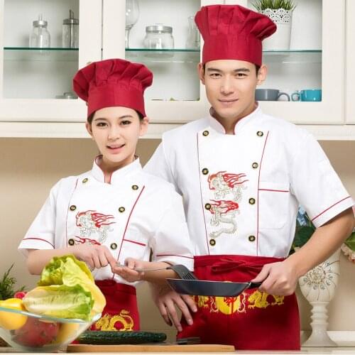 Hotel Restaurant Kitchen Short Sleeve Colorfast Shrink Resistant Denim Chef Uniform Cook Jacket Embroidered Chef Uniforms B-6244