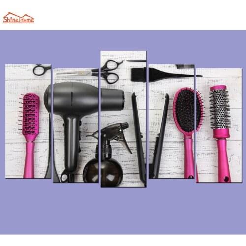 ShineHome-5 Panel Canvas Art Prints Modular Painting Haircut Tool Posters Pictures Artwork Mass Effect for Hair Salon Decoration