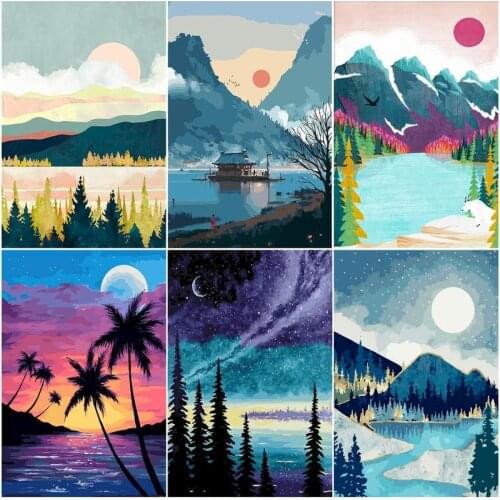 GATYZTORY Painting By Numbers Landscape Moon River Home Decor Oil Painting By Numbers Landscape DIY Canvas Painting Kits Wall Ar