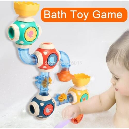 Bath Toys Suction Cup Track Water Game Faucet Shower Waterwheel Dabbling Water Spray Set For Kids Animals Bathroom Summer Toys