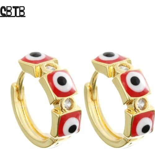 Islamic Muslim Fashion Red Devil Eye Gold Square Earrings High-end Jewelry Crystal Women Cute Funny Earrings Party Holiday Gift