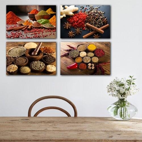 Herbs Seasoning and Spices Spoon Peppers Kitchen Canvas Painting Cuadros Scandinavian Posters and Prints Wall Art Food Pictures