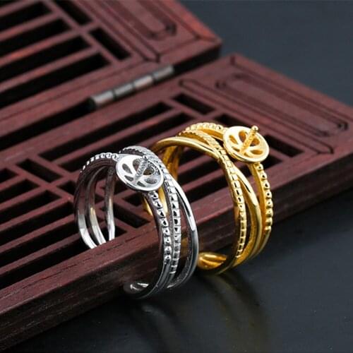 Ring Blank for 8mm-10mm Round Beads or Pearls Gold Plated 925 Silver Ring Setting Adjustable Ring Base JZ0088