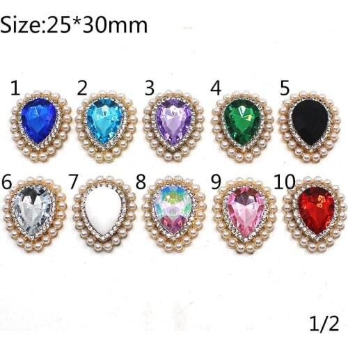 Hot Deals Metal Buttons 10PCS/lot 25*30MM Acrylic Pearl Rhinestone Buttons for Clothes DIY Handmade Clothing Sewing Button