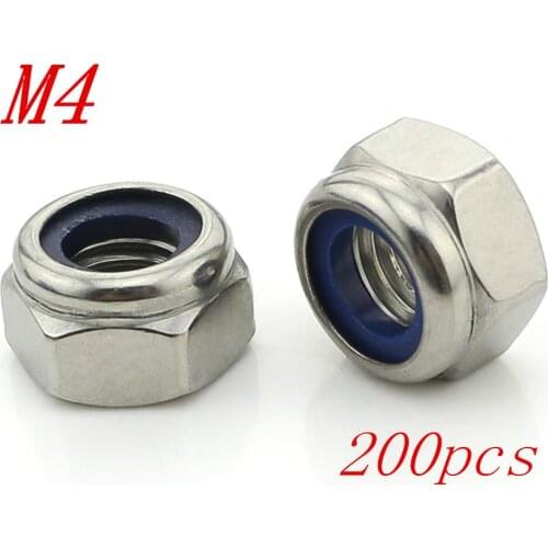 Metric M4 304 Stainless Steel Hex Head Nylon Insert Lock Jam Stop Nuts 200pcs/Lot Free Shipping