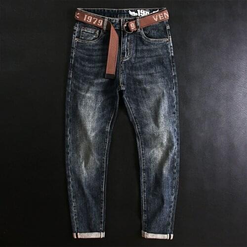 Korean Style Fashion Men Jeans High Quality Retro Blue Elastic Slim Fit Ripped Jeans Men Vintage Designer Casual Denim Pants