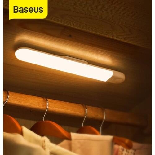 Baseus LED Closet Light PIR Motion Sensor Night Lights USB Rechargeable Wardrobe LED Light Bar Wall Kitchen Cabinet Smart Lamp