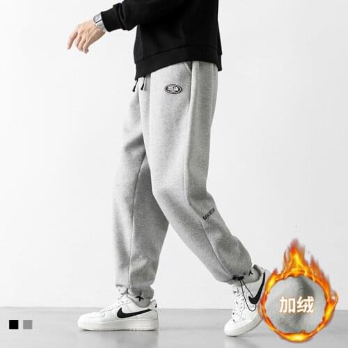 2020 Autumn Winter New Plus Velvet Casual Pants Mens Straight Loose Drawstring Sports Pants Japanese Streetwear Pantalones