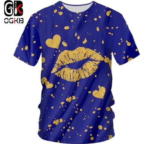 OGKB Brand Mouth Lips T-shirt Gold and blue Shirts 3d Whole Body Printing Glitter Tee Men Tshirt 2019 Special Harajuku 7XL