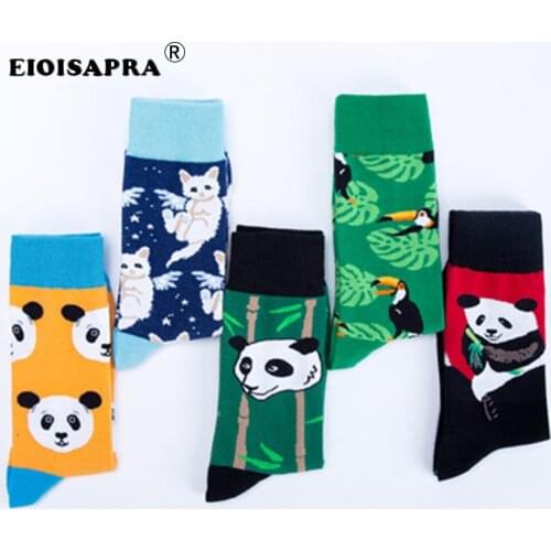 Autumn/Winter Fashion Tide Unisex Happy Socks Flowers Birds Colorful Kawaii Panda Cartoon Funny Socks Calcetines Divertidos