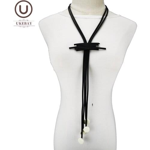 UKEBAY New Tassel Necklaces White Wood Jewelry Pendant Necklace Women Wedding Jewelry Handmade Rubber Long Sweater Chain Black