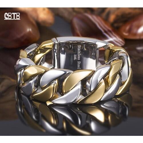 Punk Style Gold and Silver Two-color Stitching Bracelet Mens Stainless Steel 21.5 Cm Fashion Wristband Jewelry Gift Wholesale