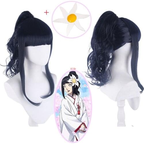 Anime BORUTO Cosplay Wig Hinata Hyuga Wedding Wig Girls Blue Curls Wig Hairpin Heat-resistant Fiber Hair + Free Wig Cap Woman