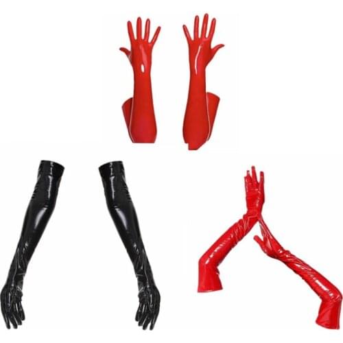 Sexy PU Leather Shiny Long Glove Punk Rock Gloves Hip Pop Jazz Disco Bright Mittens Clubwear Polo Dance Cosplay Costumes