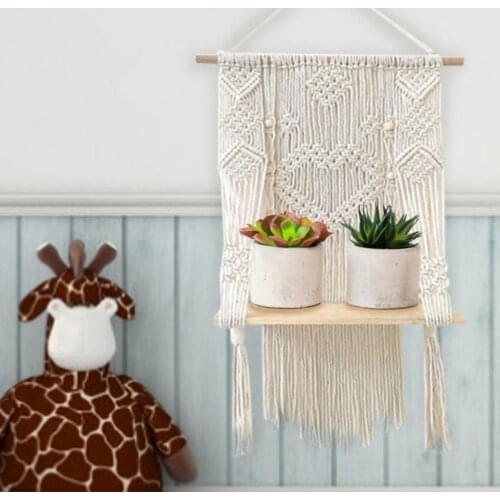 Handmade Woven Tapestry Shelf Bohemian Style Hanging Wall Room Decoration Diy Storage Rack Tassel Macrame