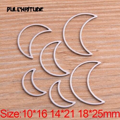 PULCHRITUDE 20Pcs 3 Size Moon Charm Stainless Steel Pendant Open Bezels Hollow Pressed Resin Frame Mold Bezel DIY Jewelry Making