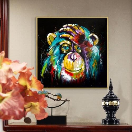 Popular Abstract Thinking Monkey Wall Art Canvas Prints Abstract Animal Art Canvas Paintings Wall Decor Picture For Kids Room