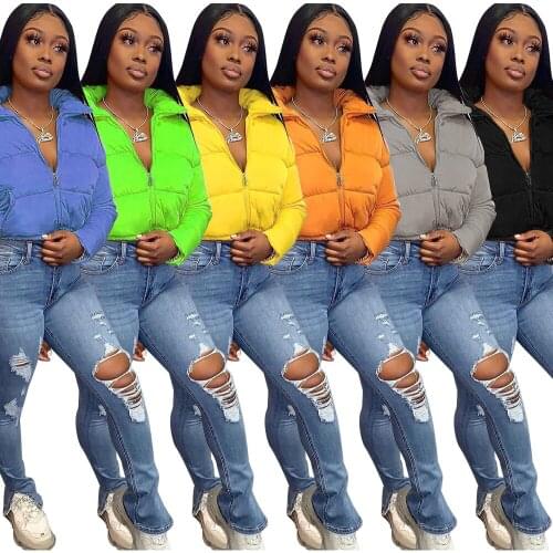 Casual Jacket Windbreaker Coat Crop Puffer Jacket Orange Long Sleeve Warm Clothing Women Sacos De Mujer De Vestir Abrigo