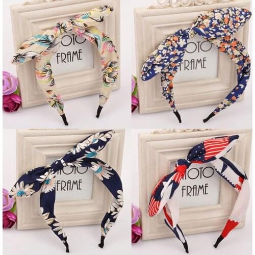 Floral Colors Bunny Ears Hair Knotted Hair Band for Women Headbands Girl Satin Hairbands Headwear Hair Accessories