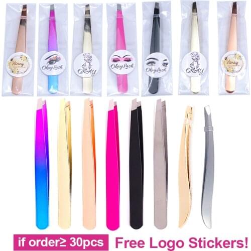 Custom Logo Professional Eyebrow Tweezers Stainless Metal Hair Removal Pincet Gold Clips Private Label Beauty MakeupTools