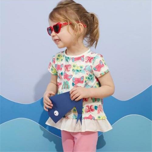 Jumping Meters New Summer Girls Butterflies Print Cotton Clothes Fashion Tunic T shirts Hot Baby Clothes Tees Tops
