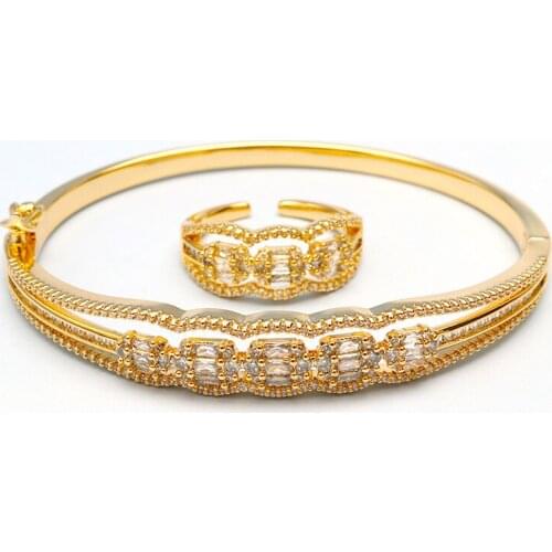 TIRIM 2021 Luxury Bangle for Women Cubic Zircon CZ Bracelet Ring Fashion Jewelry for Party Dubai Accessories Wedding Engagement