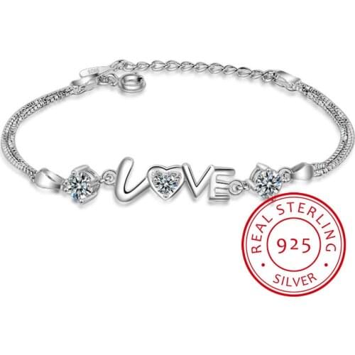 Heart Love Round Cubic Zirconia Double Layer Box Chain Bracelet 925 Sterling Silver Bracelet Fine Jewelry For Women Party Gift