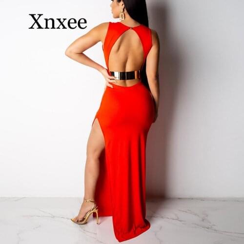 Sexy Backless Summer Dress Slim Pencil Side Split Club Party Long Dresses Casual Beach Bodycon Dress Vestidos Floor Length