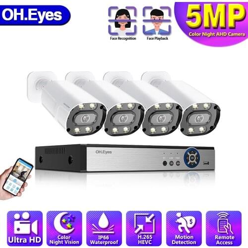 4CH H.265+ 5MP DVR 5MP Color Night Vision Surveillance System Outdoor Waterproof Home CCTV AHD Camera Security System Kit P2P