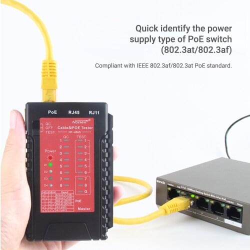 NOYAFA RJ45 RJ11 Network Cable PoE Tester Telephone Line Tester Lan Ethernet Cable Tester for Cat5/5e/6/6a Cat3(6P2C/6P4C/6P6C)