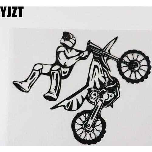 YJZT 21.9CMX18.1CM Stunt Bike Motocross Motorbike Vinyl Car Sticker Black/Silver 8A-0907
