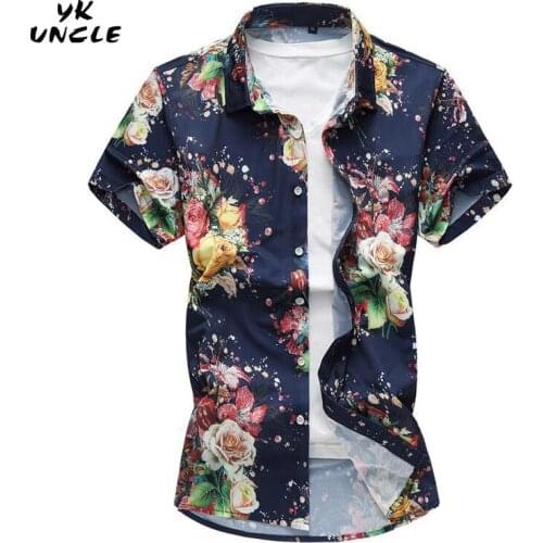 YK UNCLE Brand Clothing Mens Hawaiian Shirt Male Casual Camisa Masculina Printed Beach Shirts Short Sleeve Asian Plus Size M-7XL