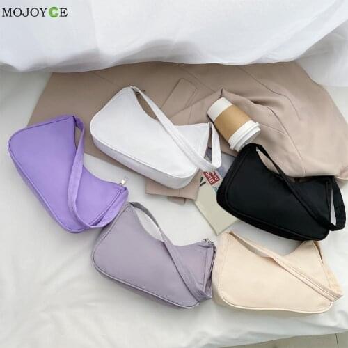 Fashion Solid Color Underarm Bag Nylon Hobos Bag Women Zipper Shoulder Bag