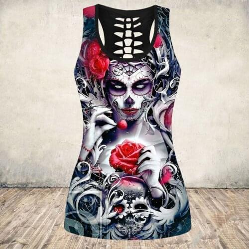 Vintage Punk Goth Printed Tank Tops for Women Summer Y2K Grunge Clothes Sleeveless Plus Size Tee Tops Mesh Harajuku Tshirt