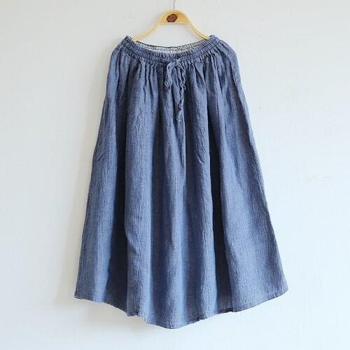 Women Loose Elastic Waist Linen Skirts Ladies Flax Solid Color Skirt Female 2021 Vintage Skirts