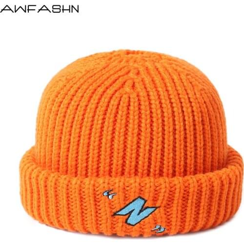 Winter Hat Unisex High Quality100%Cotton Cap Embroidery Letter N Knitted Hats Mens Solid Color Korean Womens Beanie Caps Gift