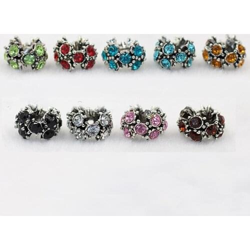 10PC NEW DIY jewelry accessories Tibetan silver alloy rhinestone loose beads beaded crystal burr ancient silver spacer beads H10