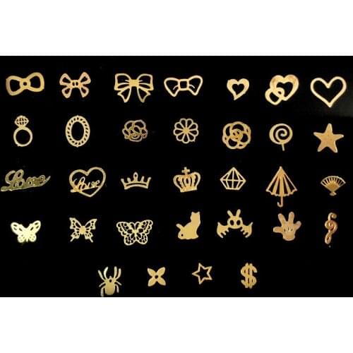 100Pcs Gold Ultra-thin Sticker 18K Copper Studs Decals Nail Bling Patch Cute 3D Nail Art Decorations Charm Rivets Tips Supplies