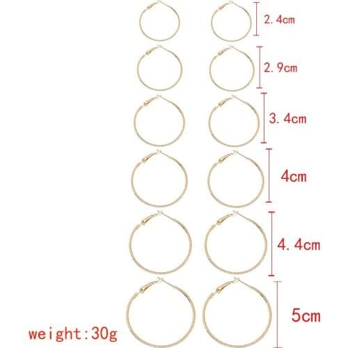 6 Pairs/set Fashion Girls Big Circle Hoop Earrings Women Punk Style Simple Round Clip Earing Female Jewelry Party Gifts