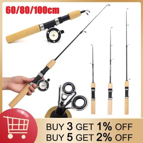 60 80 100CM Mini Telescopic Ice Fishing Rod Portable Carbon Fiber River Shrimp Carp Fishing Pole Winter Fishing Rod Tackle Pesca