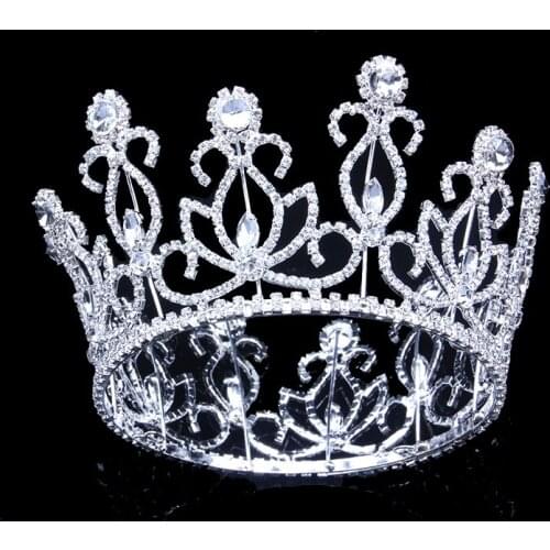 8.5cm/3.4inch Height Flower Crown Wedding Crystal Trendy Rhinestone Handmade Gift Women Large Bride Crown Party Hair Accessories