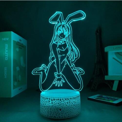Acrylic Led Night Light Waifu Mai Sakurajima Led Night Light for Bedroom Decor Mai Light Gift for Friend Sakurajima Bunny Girl