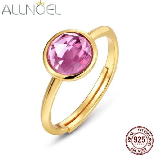 ALLNOEL Solid 925 Sterling Sliver Ring For Women Natural Rose Amethyst Ajustable Luxury Engagement Wedding Fine Jewelry New Gift